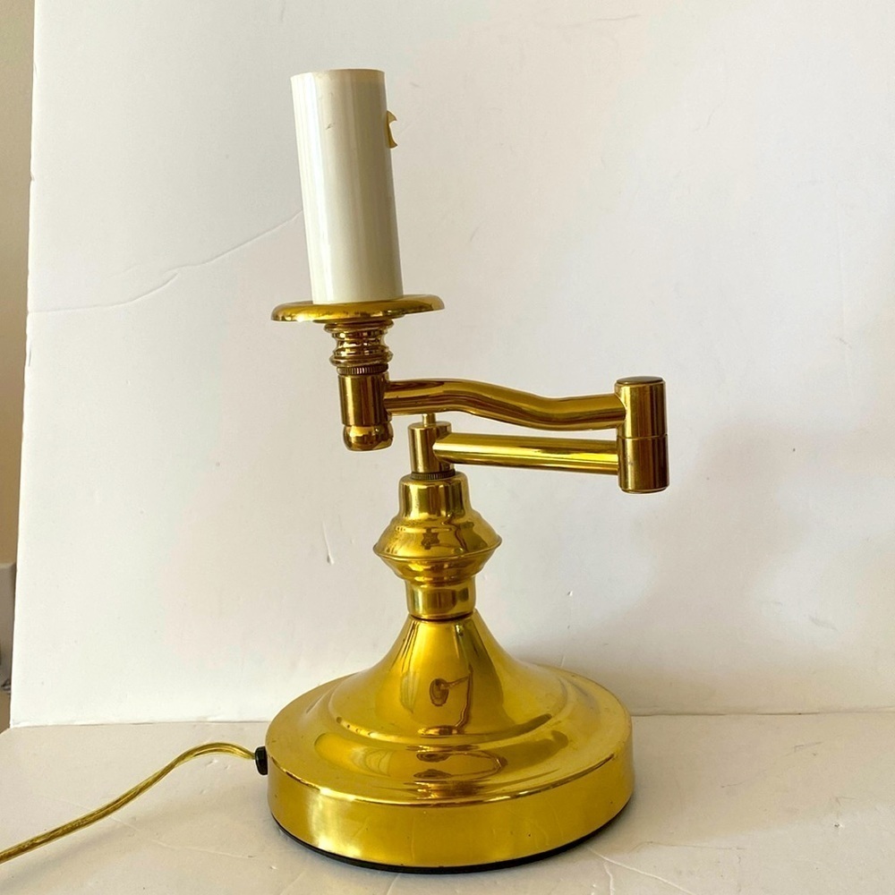 Vintage brass lamp swing arm articulated desk rotary cord switch working